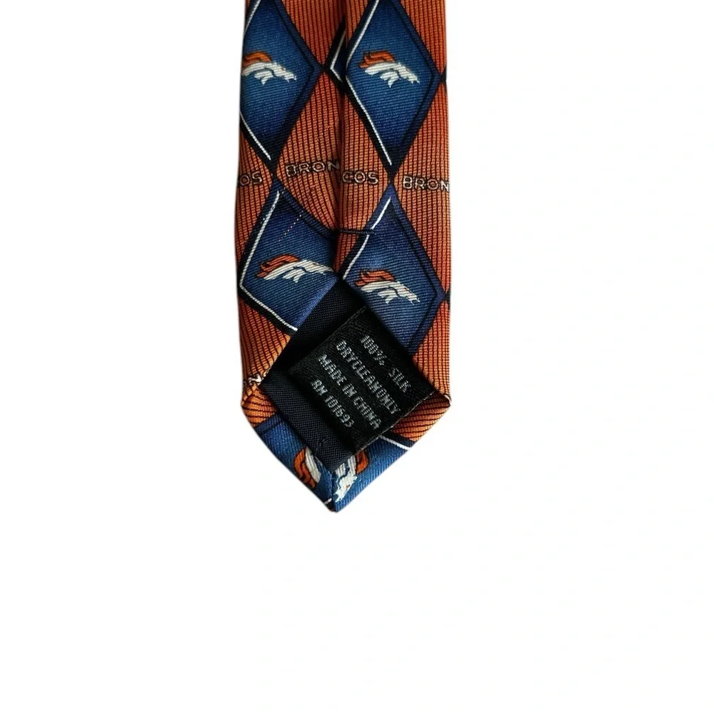 NFL Broncos Orange and Blue Geometric Tie
